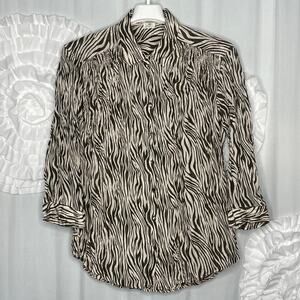 Gerard Darel Silk Brown Ivory Zebra Print Button Front Top Size 40 Medium